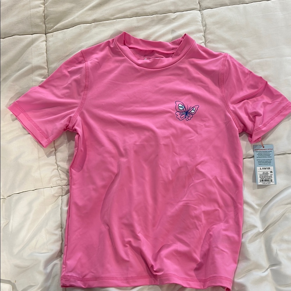 NWT Pink Butterfly Kids rashguard